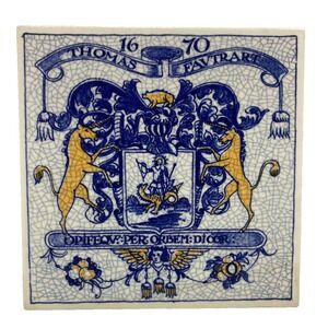 Vtg Society Of Apothecaries Blue Delft Tile Burroughs Wellcome Co. Holland 6"